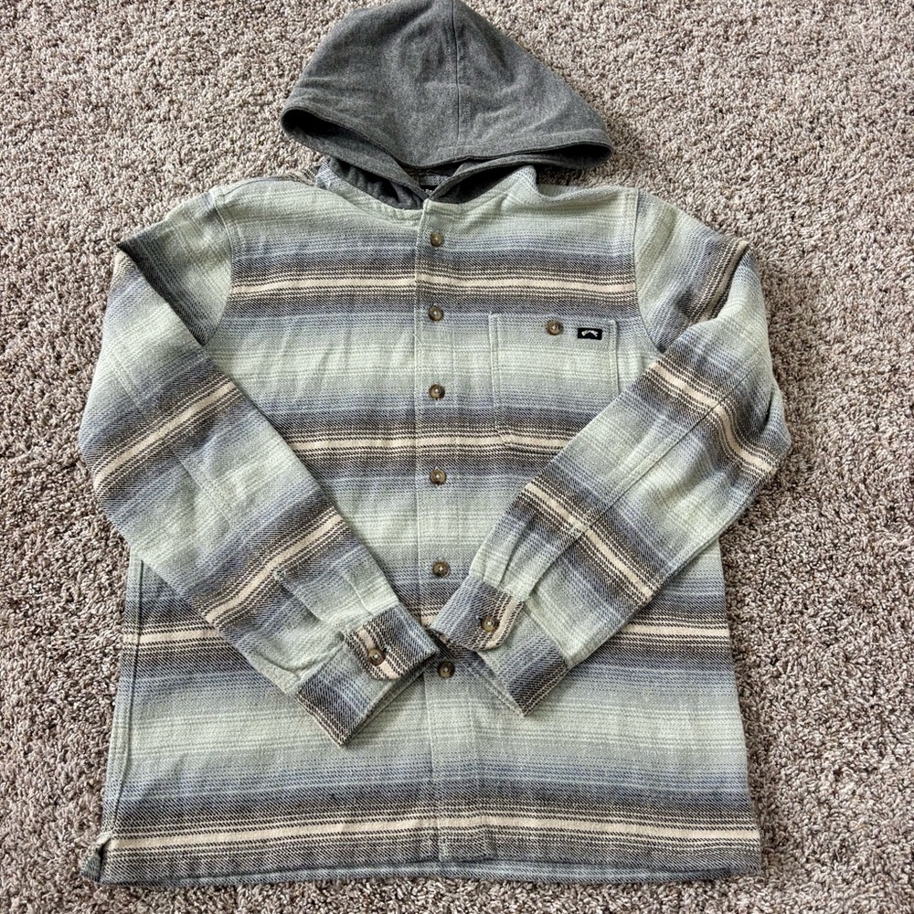 Boys billabong Striped Hooded Button-Up flannel Shirt